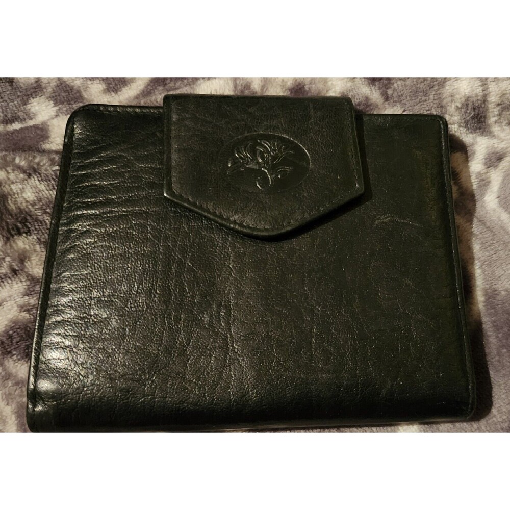 Vintage BUXTON TopGrain BLACK GenuineLeather KissLock w/Coin Holder WALLET VguC